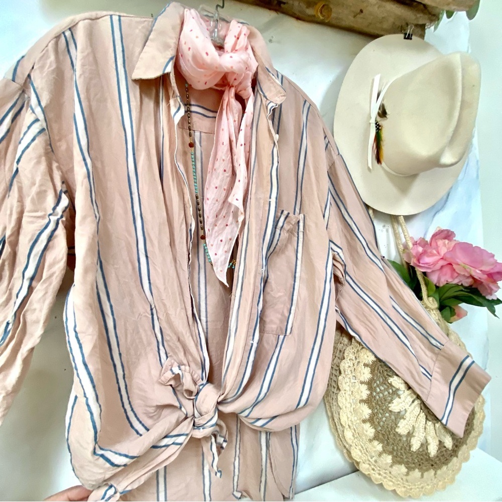 Beach vibe blush boho boyfriend style shirt/covet up w vacay shabby chic vibe
